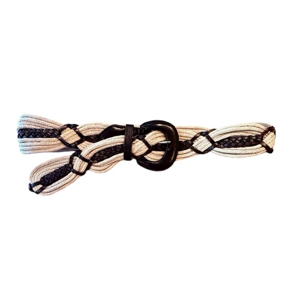 Per Se by Carlisle Braided Black/Tan Leather Women's Belt Size Small MSRP $298 - Picture 1 of 9